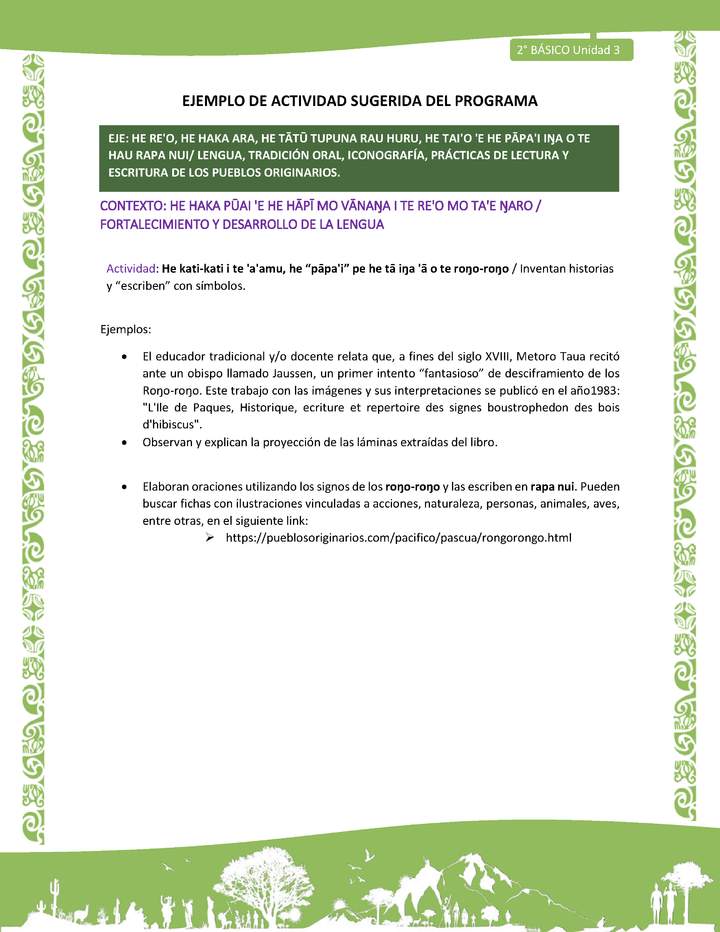 Actividad sugerida LC02 - Rapa Nui - U3 - N°06: Inventan historias y “escriben” con símbolos.