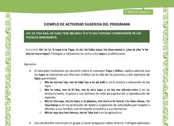 Actividad sugerida LC02 - Rapa Nui - U3 - N°12: Indagan y reflexionan en torno a los tapu o prohibiciones.