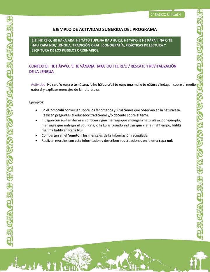 Actividad sugerida LC02 - Rapa Nui - U4 - N°04: Indagan sobre el medio natural y explican mensajes de la naturaleza.