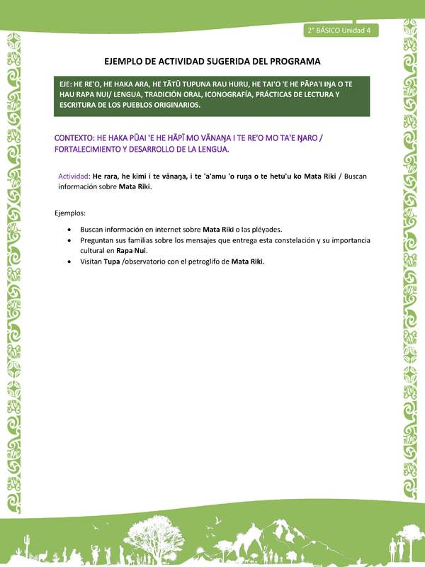 Actividad sugerida LC02 - Rapa Nui - U4 - N°08: Buscan información sobre Mata Riki.