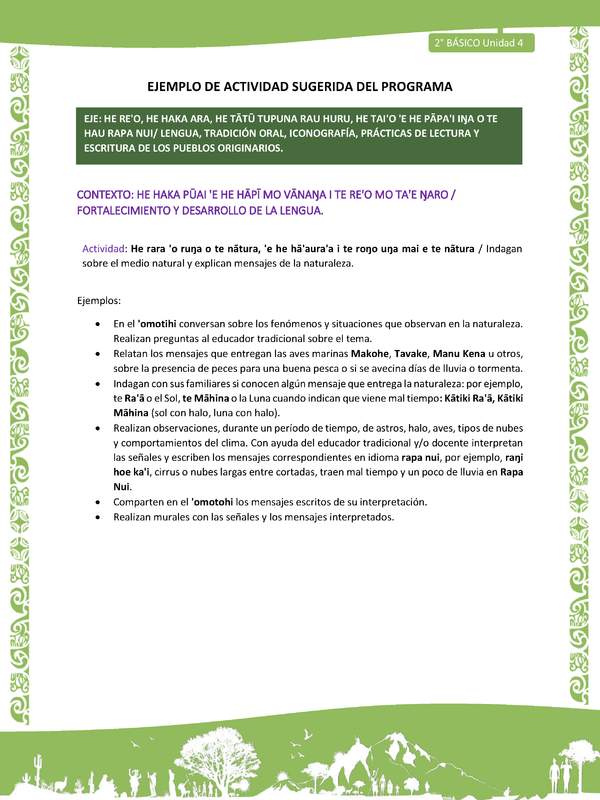 Actividad sugerida LC02 - Rapa Nui - U4 - N°07: Indagan sobre el medio natural y explican mensajes de la naturaleza.