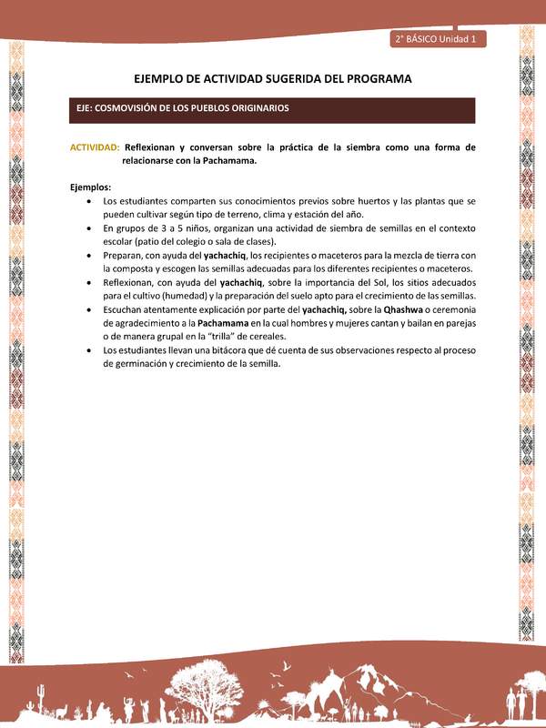 Actividad sugerida LC02 - Quechua - U1 - N°12: Reflexionan y conversan sobre la práctica de la siembra como una forma de relacionarse con la Pachamama.