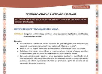 Actividad sugerida LC02 - Quechua - U1 - N°04: Comparten sentimientos y opiniones sobre los aspectos significativos identificados en un relato escuchado.