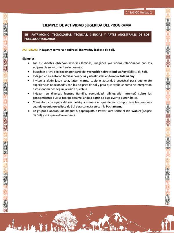 Actividad sugerida LC02 - Quechua - U2 - N°13: Indagan y conversan sobre el Inti wañuy (Eclipse de Sol).
