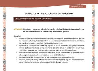 Actividad sugerida LC02 - Quechua - U3 - N°10: Reflexionan y conversan sobre las formas de revitalización de prácticas culturales que han ido desapareciendo en las familias y comunidades quechua.