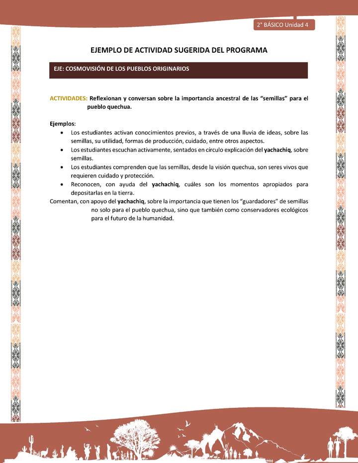 Actividad sugerida LC02 - Quechua - U4 - N°12: Reflexionan y conversan sobre la importancia ancestral de las “semillas” para el pueblo quechua.