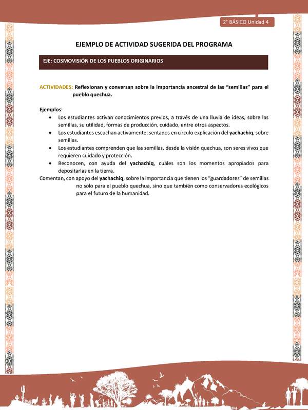 Actividad sugerida LC02 - Quechua - U4 - N°12: Reflexionan y conversan sobre la importancia ancestral de las “semillas” para el pueblo quechua.