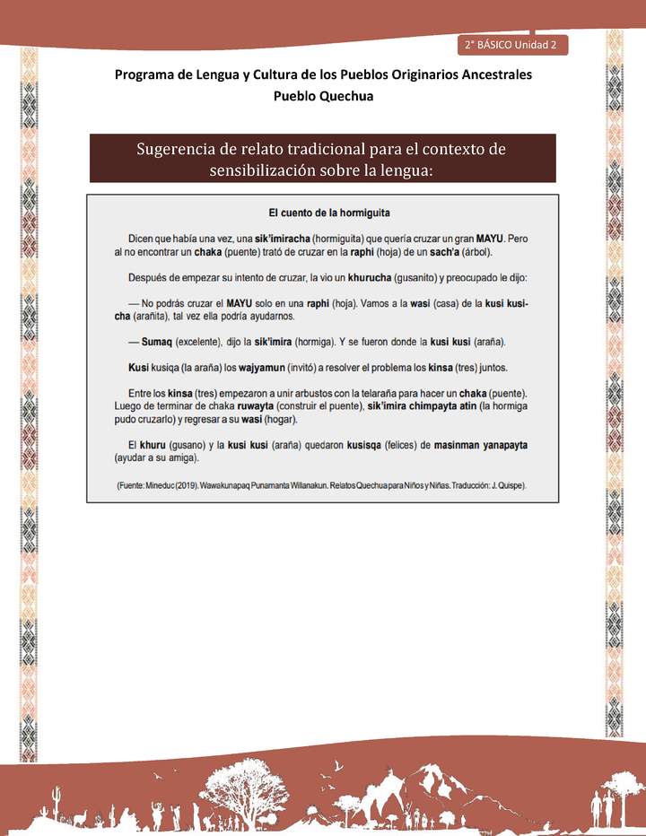 QUECHUA-LC02-U02-Orientaciones al docente - Relato El cuento de la hormiga