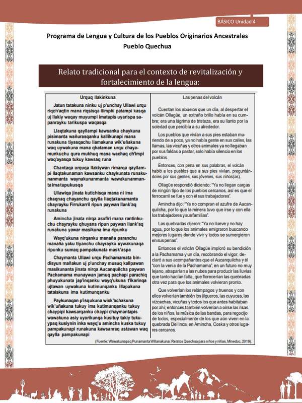 QUECHUA-LC02-U04-Orientaciones al docente - Relato Las penas del volcán II