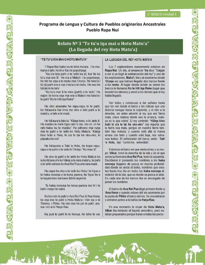 03-Orientaciones al docente - LC02 - Rapa nui - U1 - Relato Nº 3 “Te tu’u iŋa mai o Hotu Matu’a” (La llegada del rey Hotu Matu’a)
