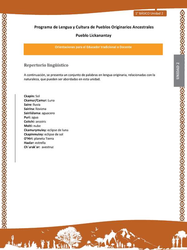 Orientaciones al docente - LC01 - Lickanantay - U2 - Repertorio lingüístico