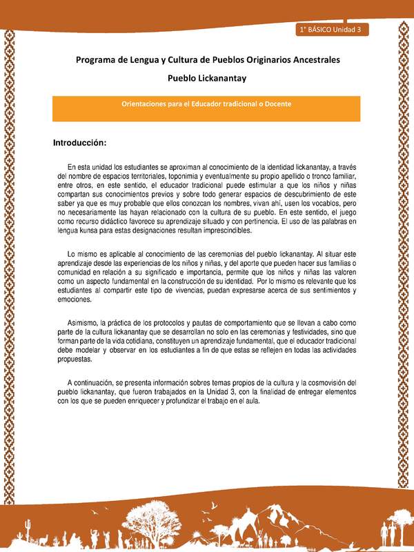 Orientaciones al docente - LC01 - Lickanantay - U3 - Introducción