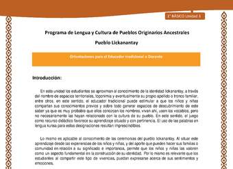 Orientaciones al docente - LC01 - Lickanantay - U3 - Introducción