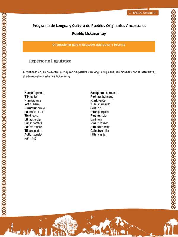 Orientaciones al docente - LC01 - Lickanantay - U4 - Repertorio lingüístico