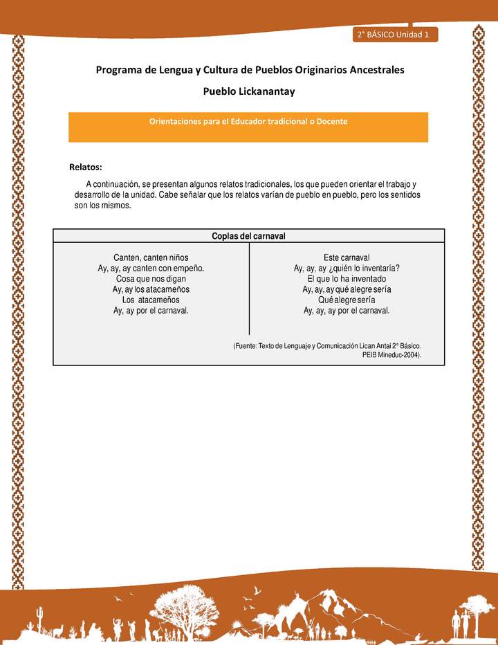 Orientaciones al docente - LC02 - Lickanantay - U1 - Coplas del carnaval