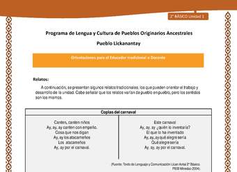 Orientaciones al docente - LC02 - Lickanantay - U1 - Coplas del carnaval