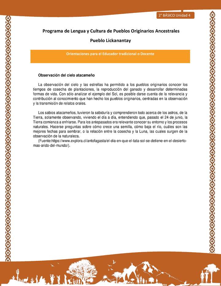 Orientaciones al docente - LC02 - Lickanantay - U4 - Observación del cielo atacameño