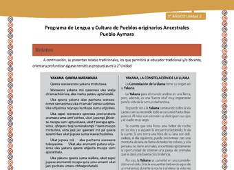 Relato Yakana, la constelación de la llama - Lengua y cultura de los pueblos Originarios Ancestrales 1º básico -  Aymara - Unidad 2