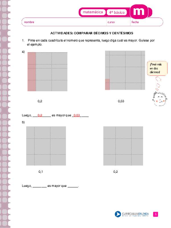 Comparar décimos centésimos milésimos