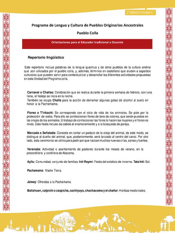 Orientaciones al docente - LC02 - Colla - U1 - Repertorio lingüístico