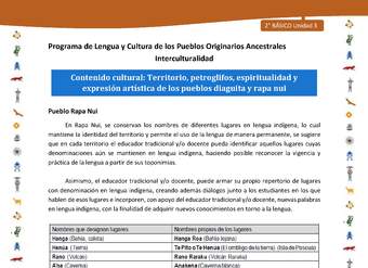 Contenido cultural: Territorio, petroglifos, espiritualidad y expresión artística de los pueblos diaguita y rapa nui