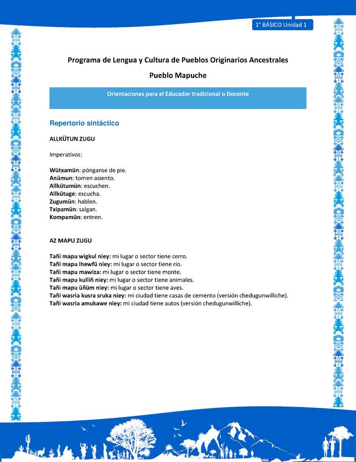 Orientaciones al docente - LC01 - Mapuche - U1 - Repertorio sintáctico