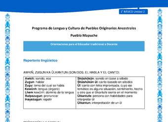 Orientaciones al docente - LC01 - Mapuche - U2 - Repertorio lingüístico