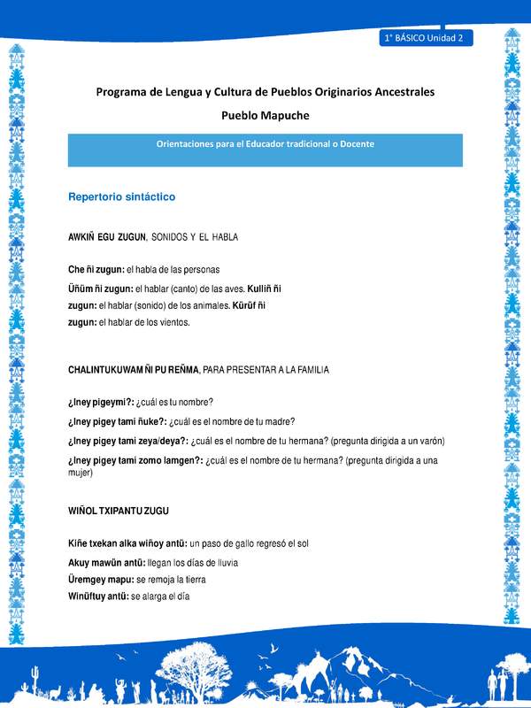 Orientaciones al docente - LC01 - Mapuche - U2 - Repertorio sintáctico