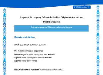 Orientaciones al docente - LC01 - Mapuche - U2 - Repertorio sintáctico