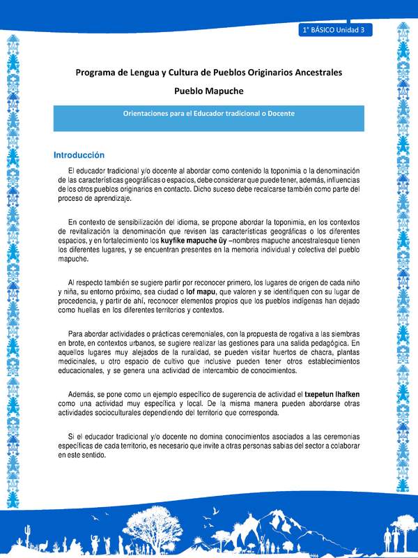 Orientaciones al docente - LC01 - Mapuche - U3 - Introducción