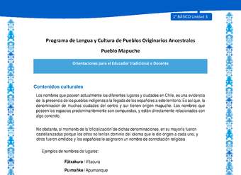 Orientaciones al docente - LC01 - Mapuche - U3 - Contenidos culturales