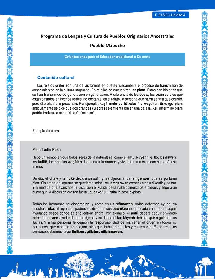 Orientaciones al docente - LC01 - Mapuche - U4 - Contenido cultural