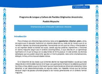 Orientaciones al docente - LC02 - Mapuche - U1 - Introducción