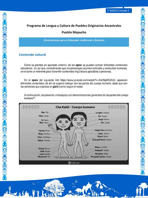 Orientaciones al docente - LC02 - Mapuche - U2 - Contenido cultural