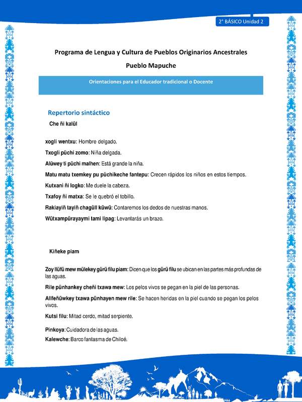 Orientaciones al docente - LC02 - Mapuche - U2 - Repertorio sintáctico