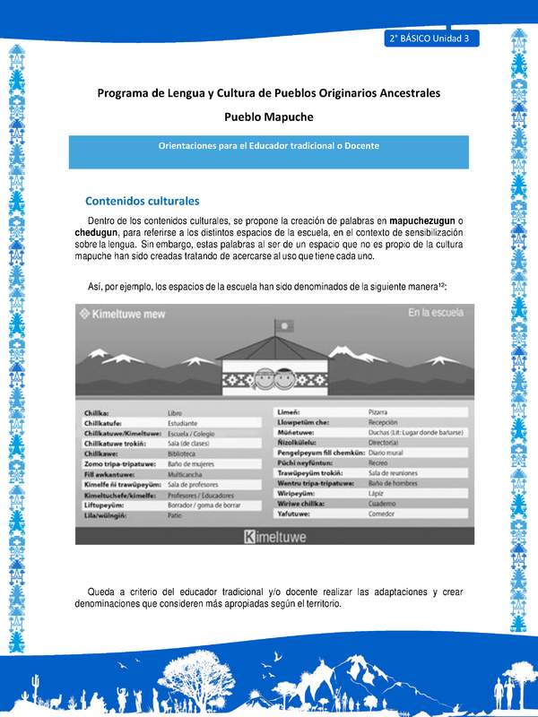 Orientaciones al docente - LC02 - Mapuche - U3 - Contenidos culturales