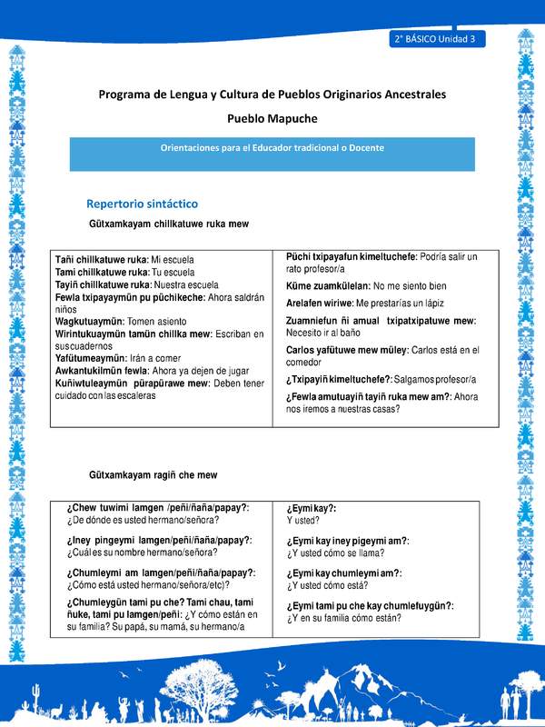 Orientaciones al docente - LC02 - Mapuche - U3 - Repertorio sintáctico