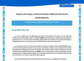 Orientaciones al docente - LC02 - Mapuche - U4 - Contenidos culturales