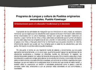 Orientaciones al docente - LC01 - Kawésqar - U3 - Introducción