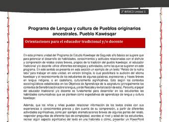 Orientaciones al docente - LC02 - Kawésqar - U1 - Introducción