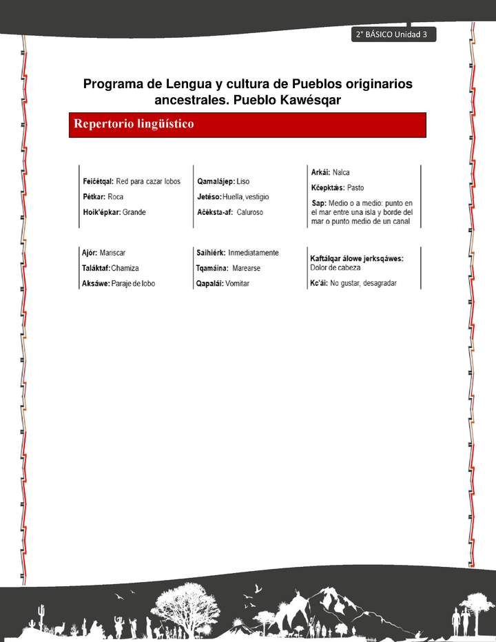 Orientaciones al docente - LC02 - Kawésqar - U3 - Repertorio lingüístico