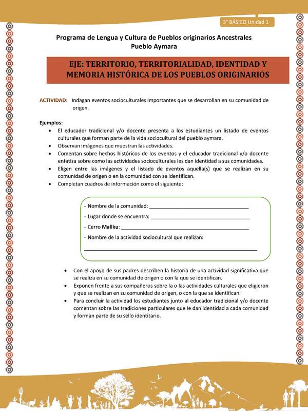 09-Actividad Sugerida LC03 U01-0A07-Indagan eventos socioculturales importantes que se desarrollan en su comunidad de origen.