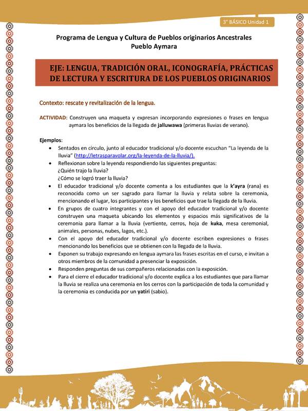 04-Actividad Sugerida LC03 U01-LR01-Construyen  una  maqueta  y  expresanincorporando  expresiones  o  frases  en  lengua aymara los beneficios de la llegada de jalluwawa