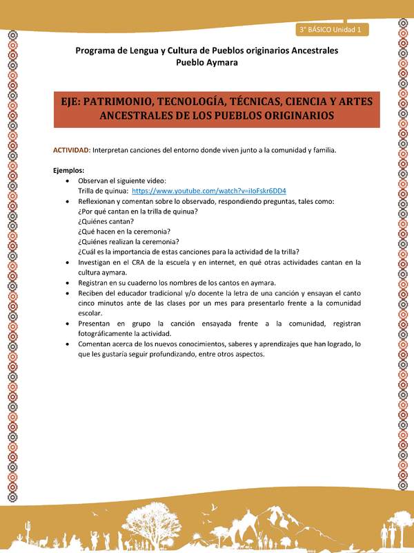 12-Actividad Sugerida LC03 U01-OA16-Interpretan canciones del entorno donde viven junto a la comunidad y familia.