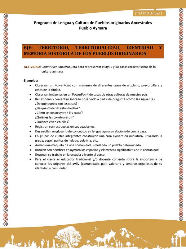07-Actividad Sugerida LC03 U01-0A07-Construyen una maqueta para representar el ayllu y las casas caracter+¡sticas de la cultura aymara.