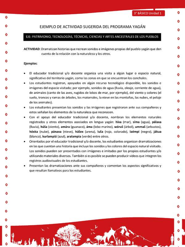 Dramatizan historias que recrean sonidos e imágenes propias del pueblo yagán que den cuenta de la relación con la naturaleza y los otros