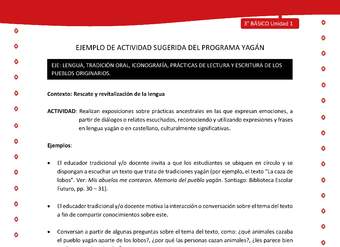 Realizan exposiciones sobre prácticas ancestrales en las que expresan emociones, a partir de diálogos o relatos escuchados, reconociendo y utilizando expresiones y frases en lengua yagán o en castellano, culturalmente significativas