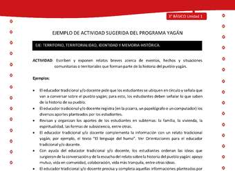 Escriben y exponen relatos breves acerca de eventos, hechos y situaciones comunitarias o territoriales que forman parte de la historia del pueblo yagán