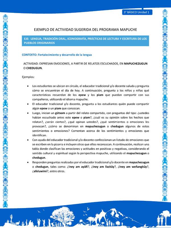 Expresan emociones, a partir de relatos escuchados, en mapuchezugun o chedugun mapuche