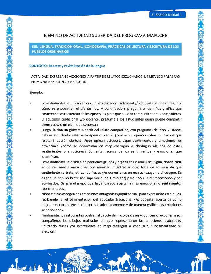 Expresan emociones, a partir de relatos escuchados, utilizando palabras en mapuchezugun o chedugun